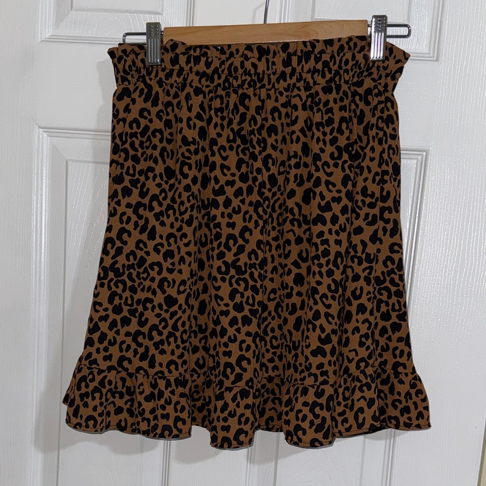 Sienna Sky Leopard Print Ruffle Mini Skirt - Brown & Black size L